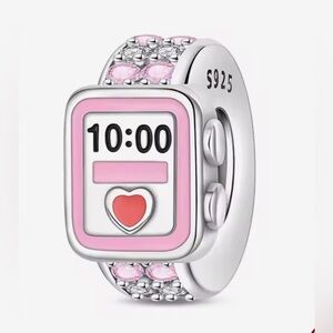 Silver & Pink Smart Watch Charm For Pandora Bracelets